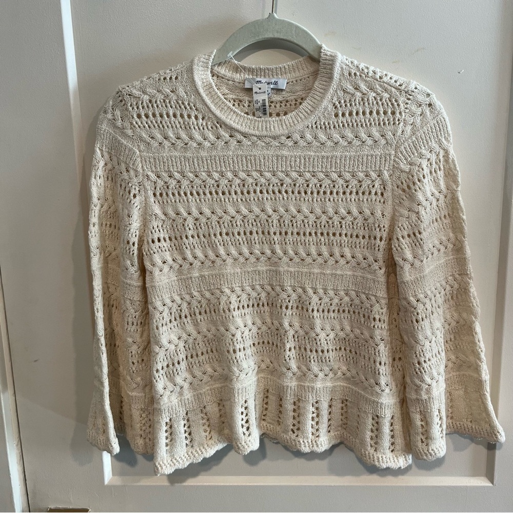 Madewell Scallop Trim Cream Knit Cropped Sweater XS - Picture 3 of 13